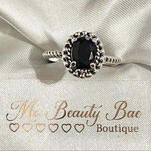 Silver Black Crystal Ring